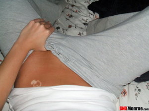 18 year old cutie Stella May gets undressed before riding on top POV style